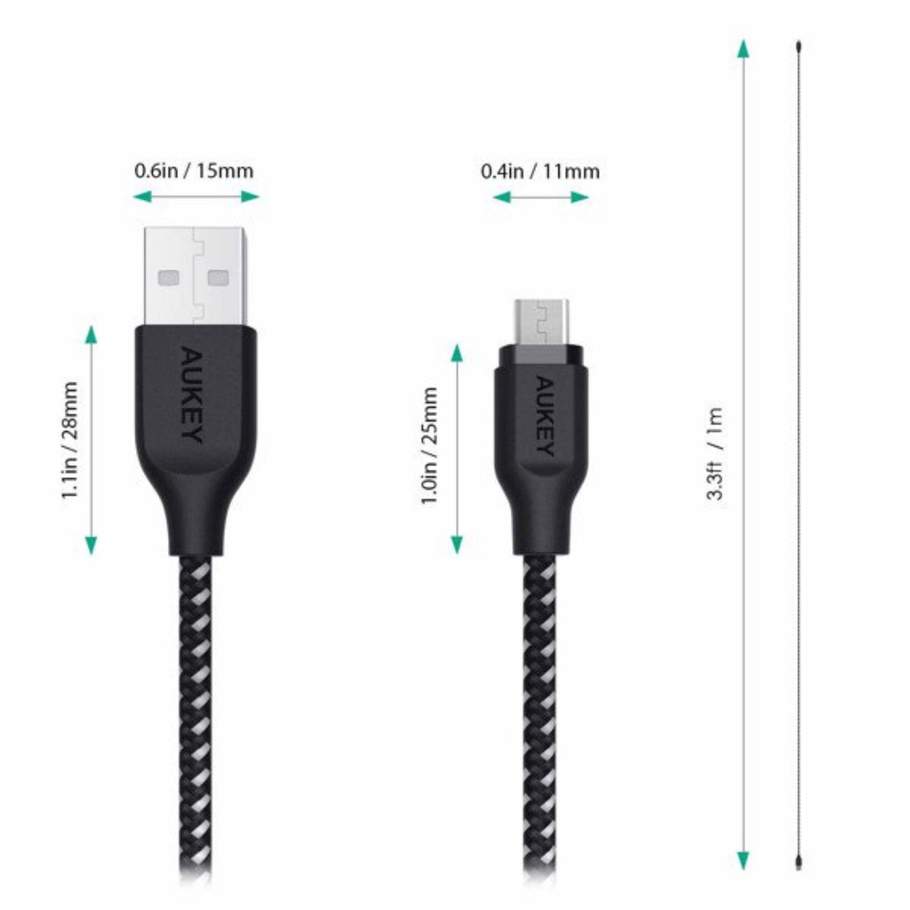 [Freeship toàn quốc từ 50k] Cáp Sạc Aukey Micro USB Nylon Cao Cấp 1.2m - CB-AM1