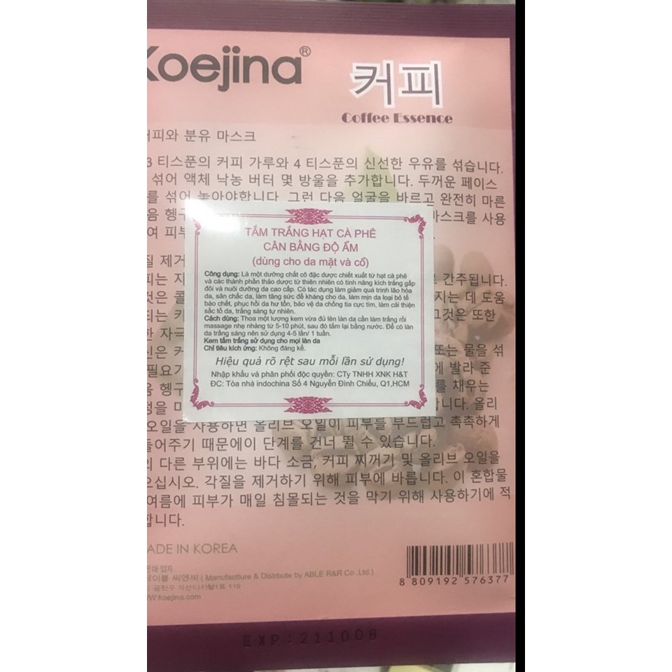 tắm trắng hạt cà phê cân bằng độ ẩm dùng cho da mặt và cổ