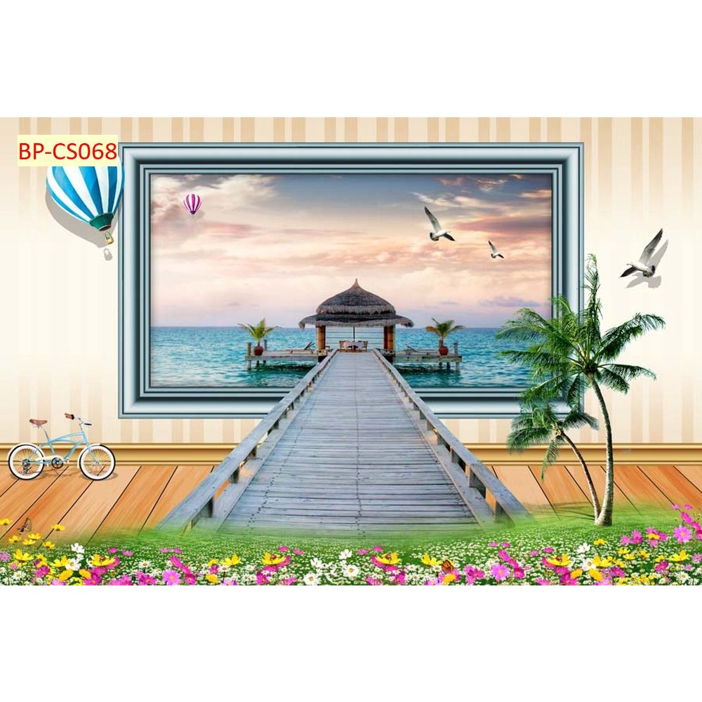 Tranh dán tường 3d cửa sổ thoáng mát