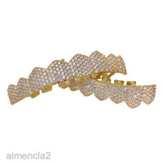 Bộ 8 Răng Và 8 Lưỡi Đáy Màu Vàng Kim Pha Lê AAA Almencla2 Phong Cách Hip Hop