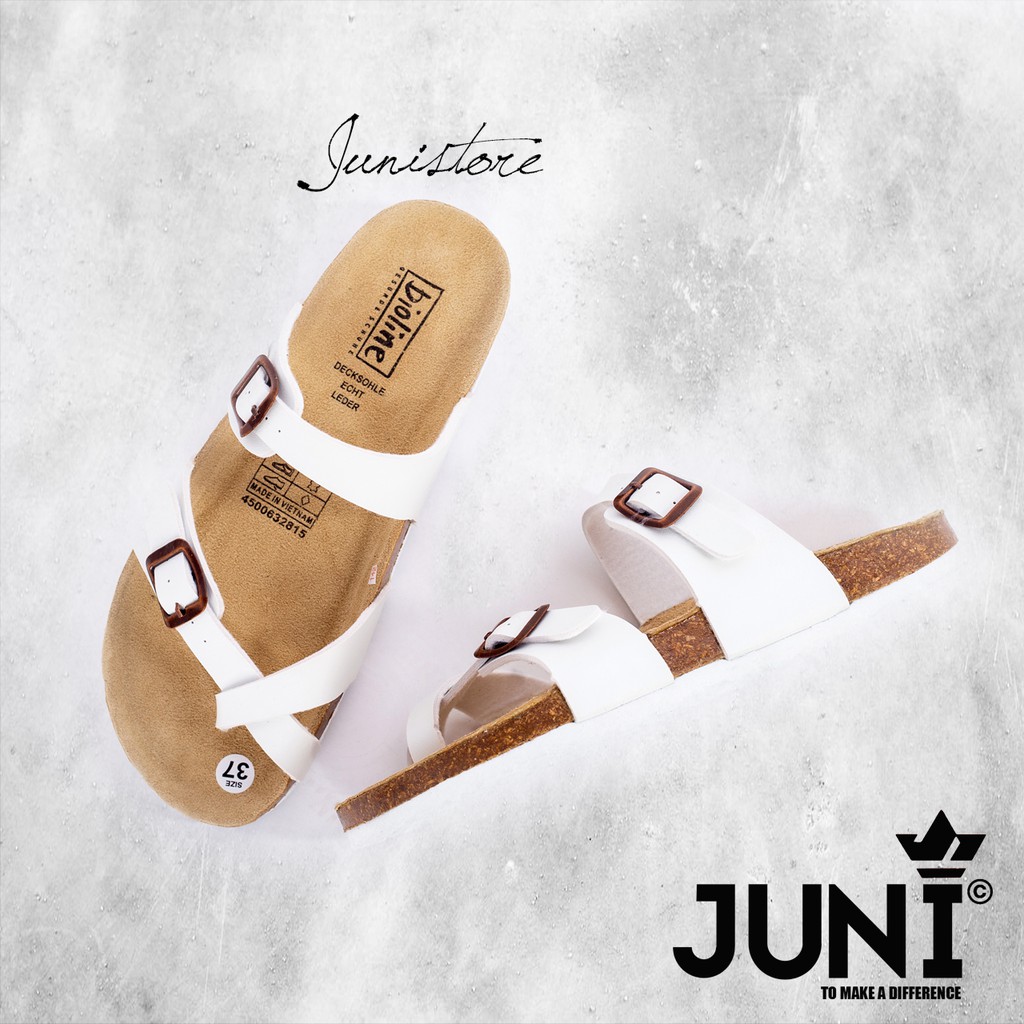 [DA BÒ THẬT] D06 Dép sandal xỏ ngón Unisex Trắng tinh khôi (Đế trấu) Juni Store