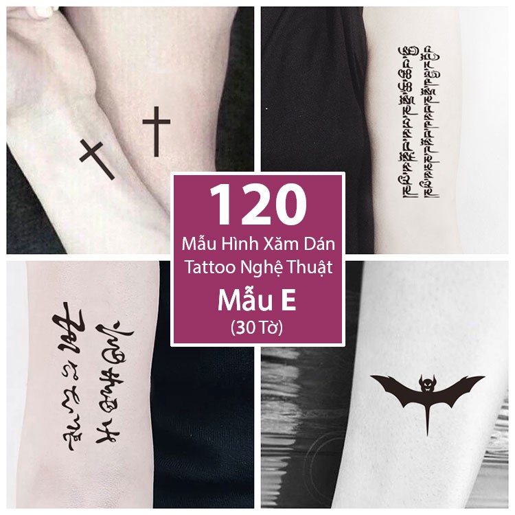 Bộ 120 Mẫu Hình Xăm Dán, Hình Xăm Tattoo Cao Cấp Combo 30 Tờ - Mẫu E