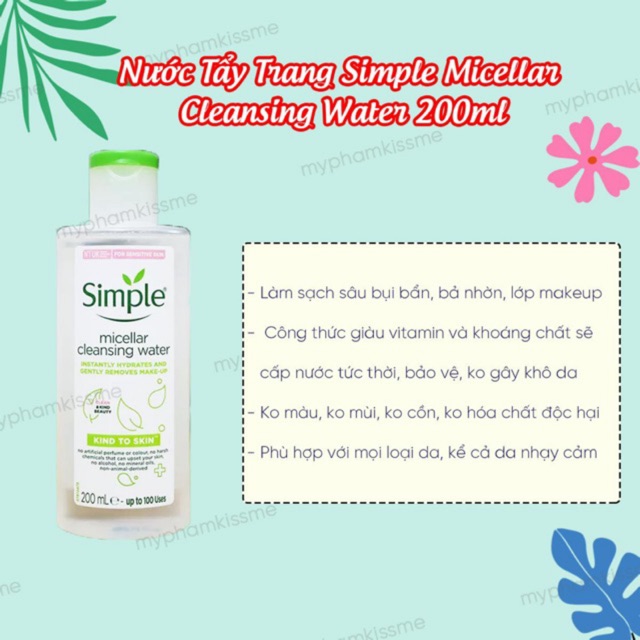 (NHẬP KHẨU CHÍNH HÃNG) Nước Tẩy Trang Simple Micellar Cleaning Water