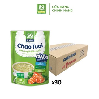 Thùng 30 Gói Cháo Tươi Baby Sài Gòn Food Tôm Rau Ngót Nhật Cà Rốt 240g