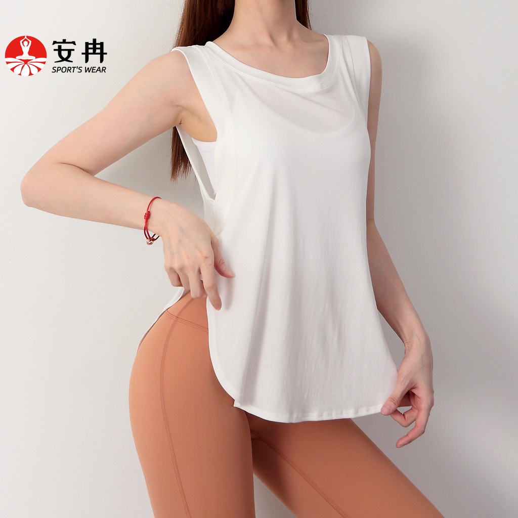 Áo thun thể thao ANRAN sát nách dáng rộng thiết kế năng động thời trang cho nữ