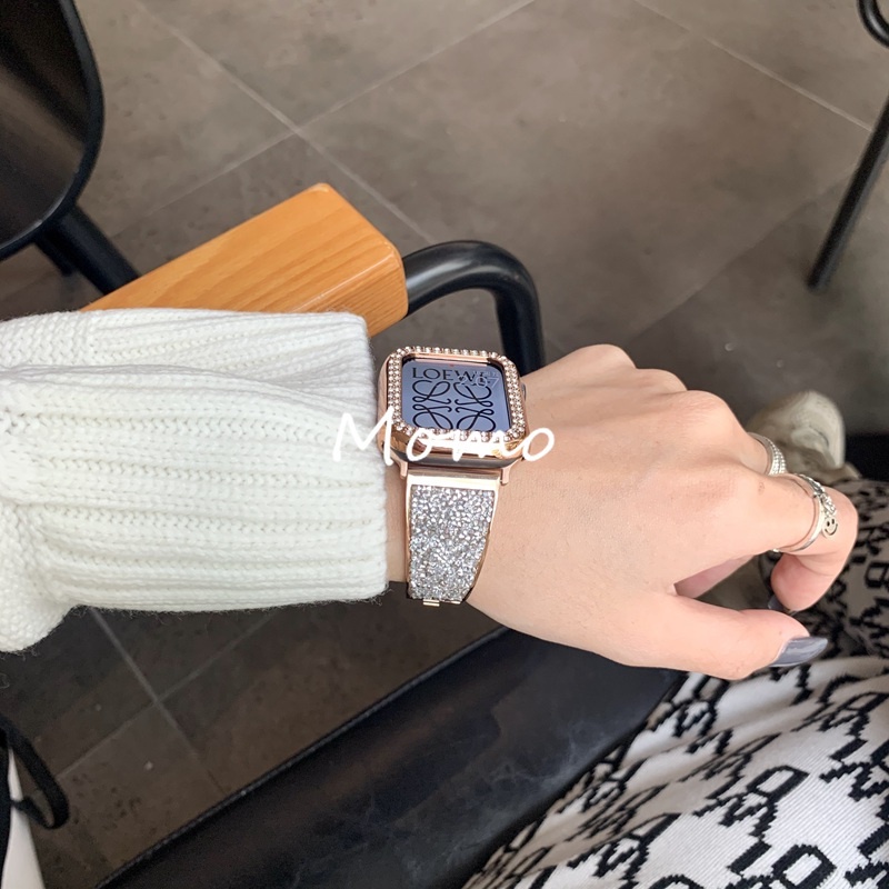 Dây Đeo Inox Đính Đá Sang Trọng Cho Đồng Hồ Thông Minh Smart Watch Series 7 6 5 4 41mm 45mm 40mm 44mm