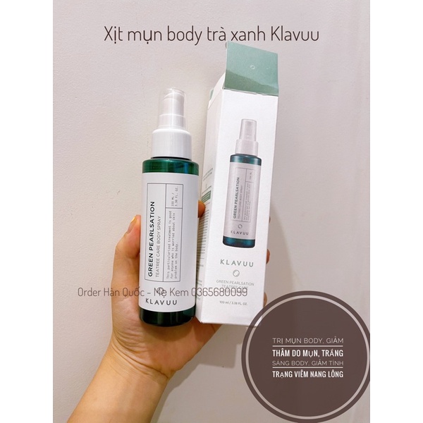 Xịt mụn lưng Klavuu tràm trà Green Pearlsation teatree care body spray