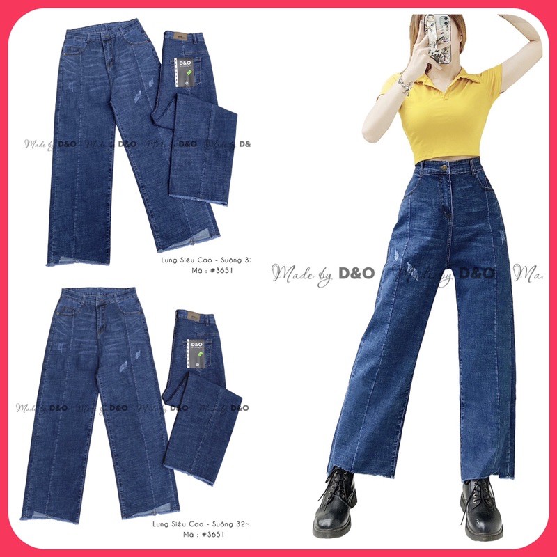 Quần Jean Cạp Cao - Quần Suông Lưng Cao Qua Rốn - Quần Jeans Ống Rộng Thân Nối GIÃN MẠNH