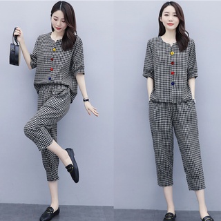 Bộ đồ nữ mặc nhà và đi chợ họa tiết kẻ ô mặc cực đẹp và thoải mái