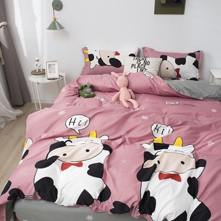 Bộ Chăn Ga Gối Cotton Poly Bò Sữa Hồng Chăn Chần Bông