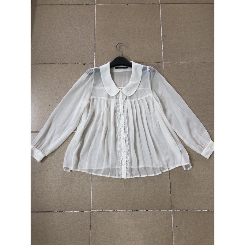 size M áo sơ mi voan trắng sữa form babydoll tiểu thư 2hand rất mới mát đẹp