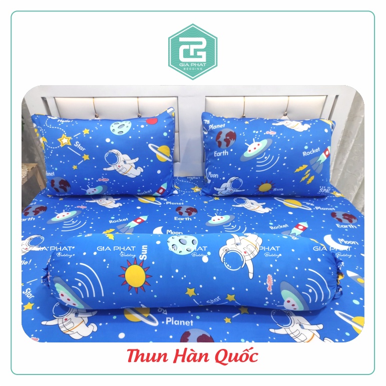 Bộ Ga Gối Thun Lạnh Hàn Quốc { 4 món } họa tiết Phi Hành Gia ( 1 ga bọc + 2 vỏ gối nằm + 1 vỏ gối ôm ) | BigBuy360 - bigbuy360.vn