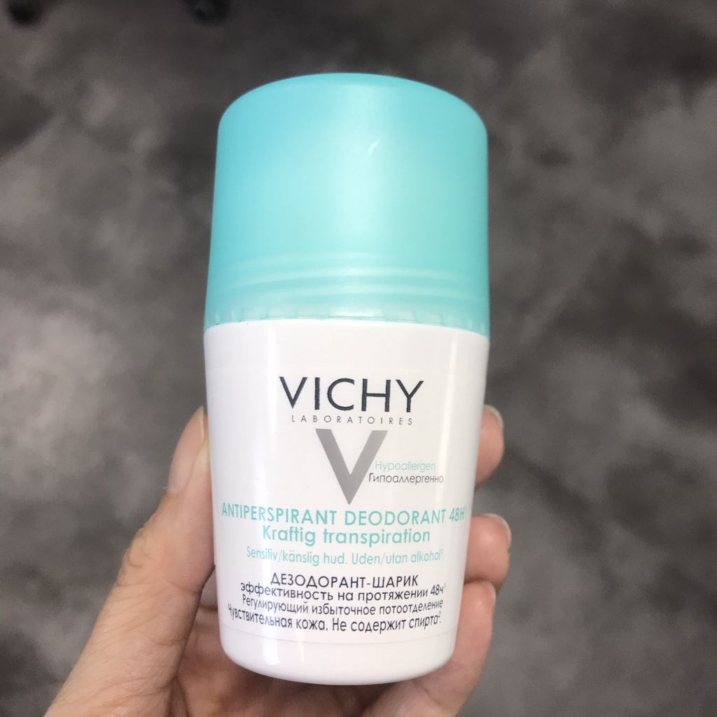 Lăn nách nữ VICHY Antiperspirant Deodorant 48h 50ml Hàng Chính Hãng Của Pháp (Nắp xanh)