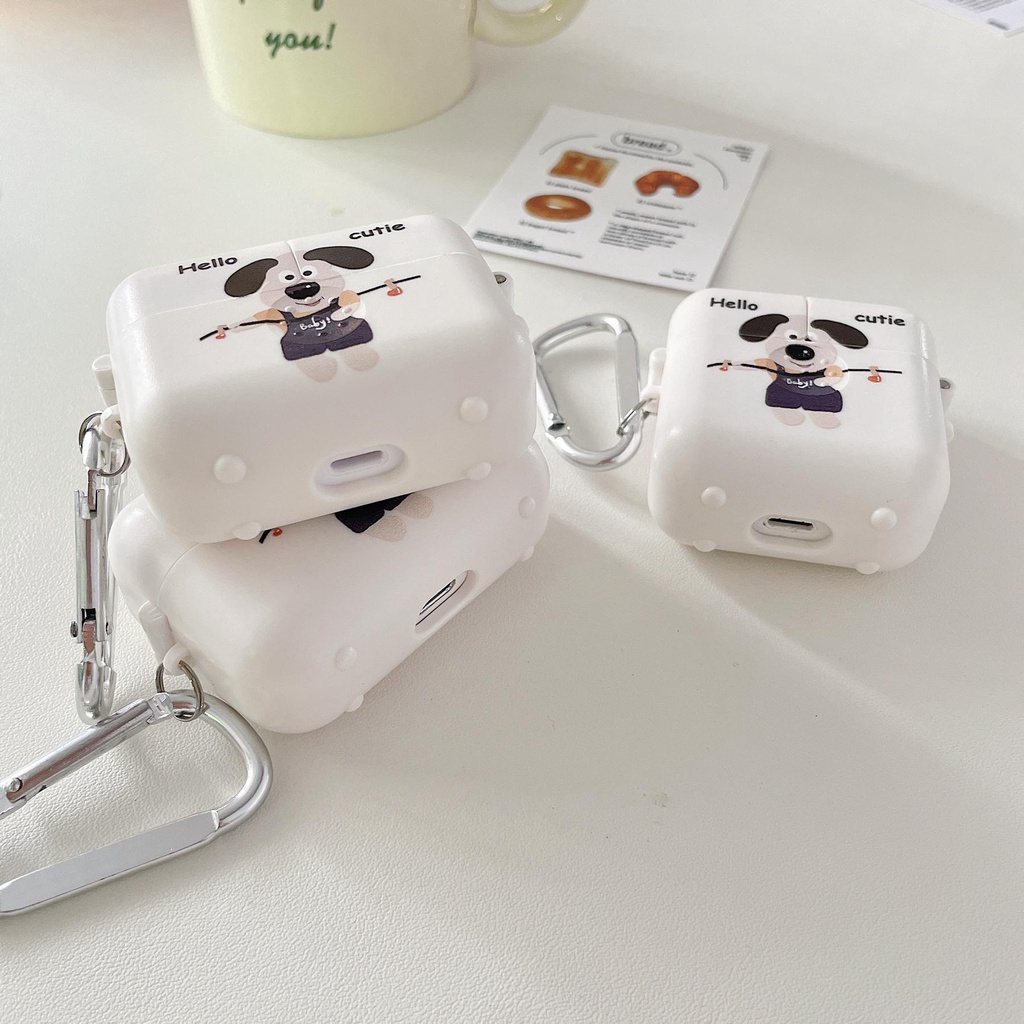 Vỏ Bảo Vệ Hộp Sạc Tai Nghe Bluetooth Airpods 1 2 pro 3 2021 gen3 Bằng PC Cứng Họa Tiết Chú Chó Vui Nhộn Kèm Móc Treo Tiện Dụng