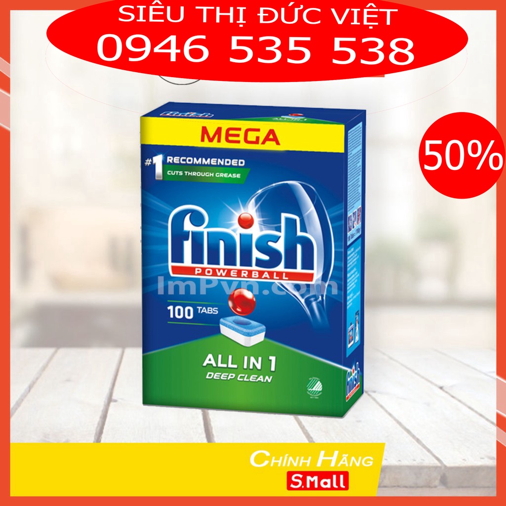 Combo rửa bát Finish Hộp All in one 100 viên, Muối 1.2kg, Nước làm bóng 750ml
