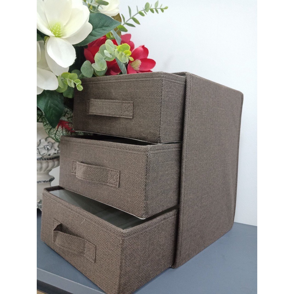 Hộp Vải Đựng Đồ Đa Năng - Tủ Vải 3 Ngăn Thiết Kế Gấp Gọn Tiện Ích Vải Oxford Cao Cấp HD STORE
