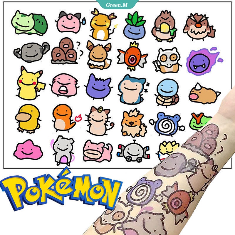 TAKARA TOMY Sticker Dán Hình Xăm Tạm Thời Chống Nước Hình Pikachu Dễ Thương