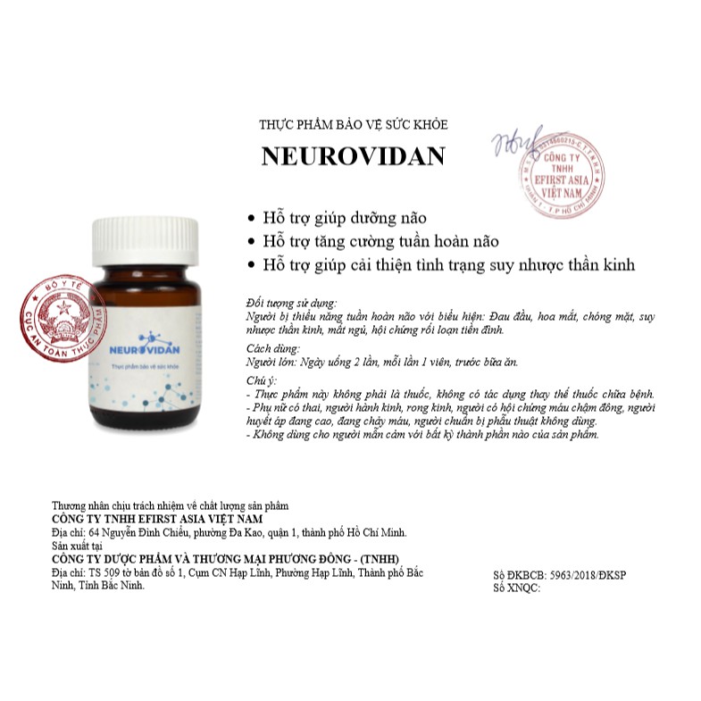 CHÍNH HÃNG NEUROVIDAN VIÊN UỐNG TĂNG CƯỜNG TUẦN HOÀN MÁU NÃO,NGĂN NGỪA ĐỘT QUỴ,ĐẨY LÙI SUY NHƯỢC, CẢI THIỆN TRÍ NHỚ 100%