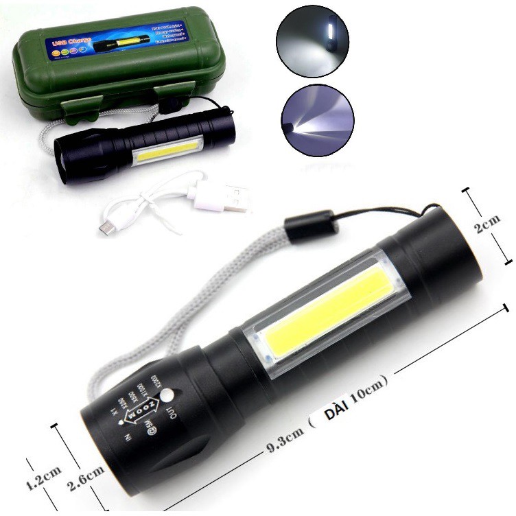 Đèn Pin Mini, Đèn Mini Siêu Sáng Có Zoom Tặng Kèm Hộp Cao Cấp