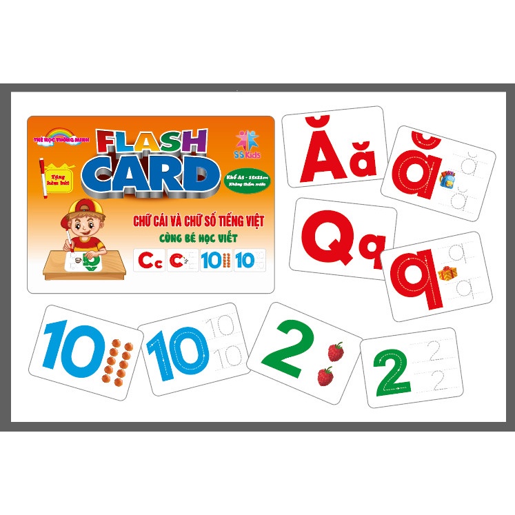 Flashcard Chữ cái và Chữ số khổ to A5 Không thấm nước và Viết xóa được (Kèm bút) đẹp, xịn.