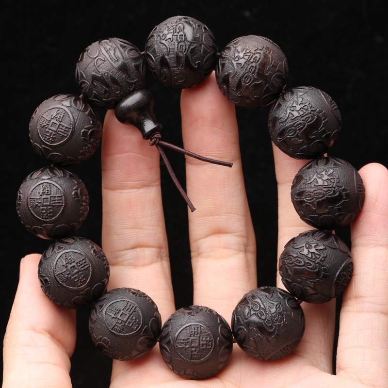 Ebony Vòng Tay Nam Phong Cách Khắc May Mắn Pixiu Giàu Có Vòng Tay May Mắn Vòng Tay Vòng Tay Mân Côi Hạt Wenwan