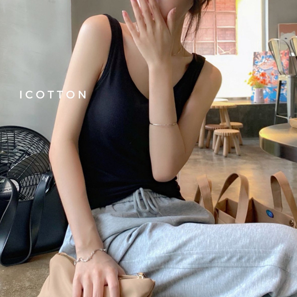 Áo ba lỗ nữ ❤️iCotton❤️ áo ba lỗ cotton 4 chiều cao cấp, đen trắng