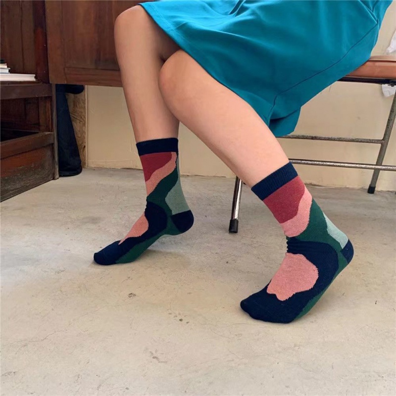 Vớ Dài Trung Bình Màu Sắc Retro Phong Cách Hàn Quốc Cho Nữ