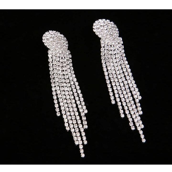 Khuyên tai kết đá sang trọng thả rua loại dày 10cm bông tai dạ tiệc khiêu vũ công sở