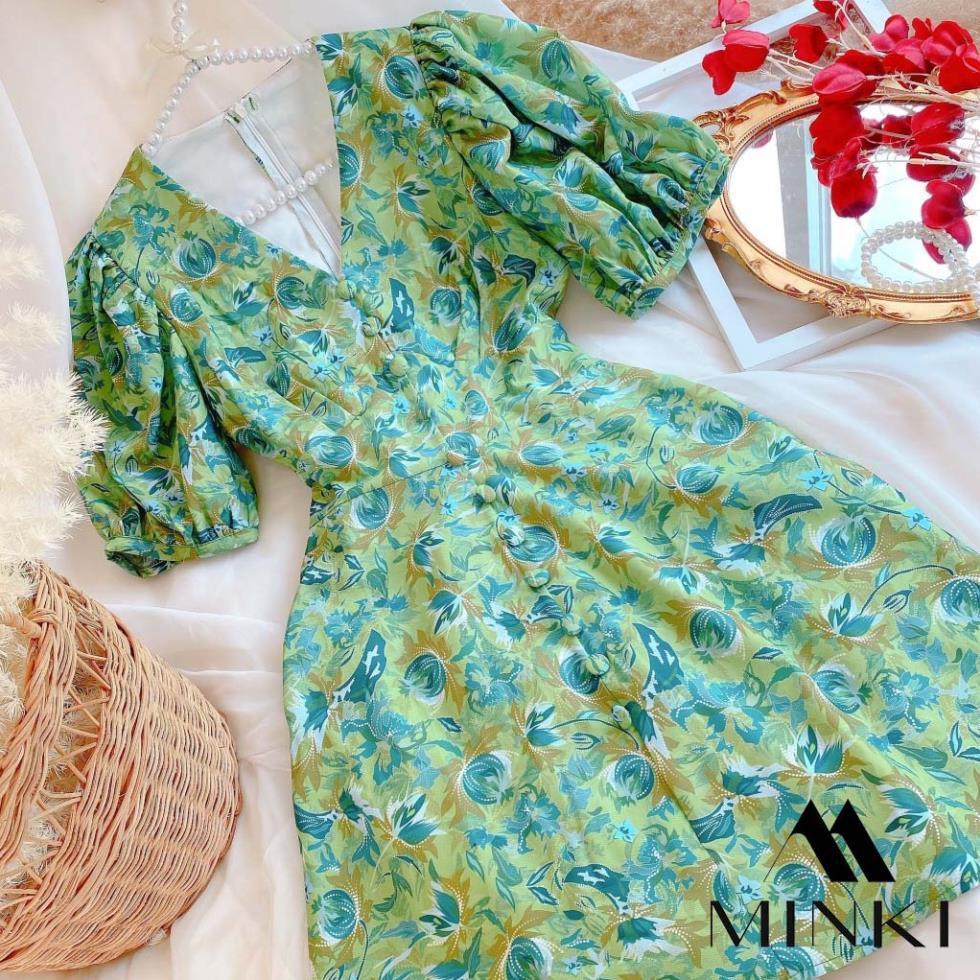 [TTTK] ĐẦM HOA TAY BỒNG DÁNG CHỮ A - CHẤT LIỆU CAO CẤP - MÀU XANH HOA | BigBuy360 - bigbuy360.vn