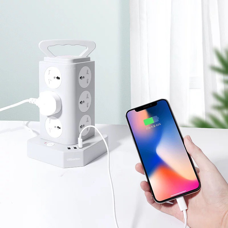 Ổ Cắm Điện Phích Cắm Điện Hình Tháp Nhiều Tầng Đa Năng - 12 Ổ Điện và 3 Cổng Sạc USB Hàng Cao Cấp Ổ Điện Văn Phòng