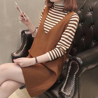Đầm Bầu Thu Đông - Sét Yếm Len Cổ V