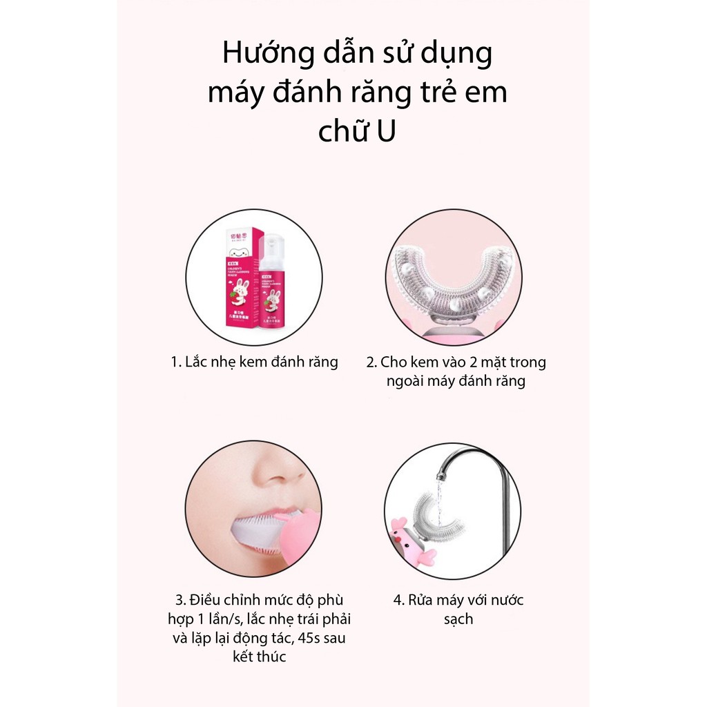 Máy Đánh Răng Trẻ Em Tự Động Hình Chữ U Dành Cho Bé Từ 2-12 Tuổi