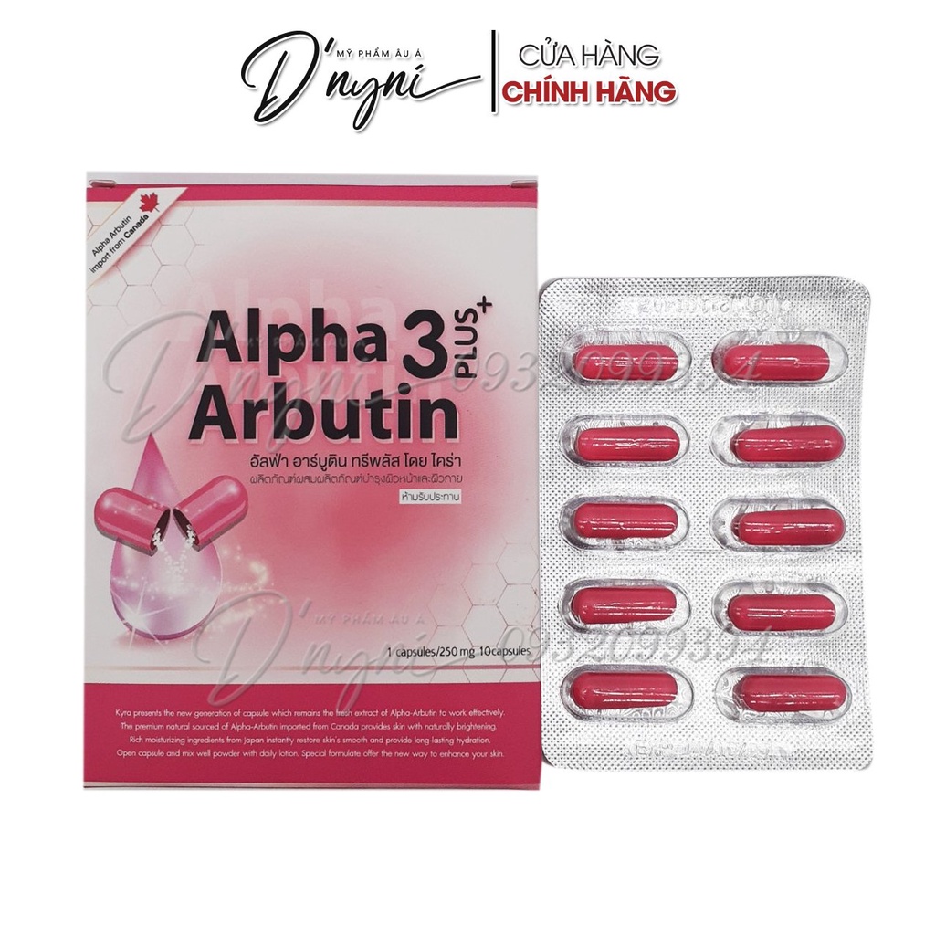[Hộp 10 Viên] Bột Dưỡng Trắng Ban Đêm Alpha Arbutin 3 Plus+ Powder Kyra Thái Lan