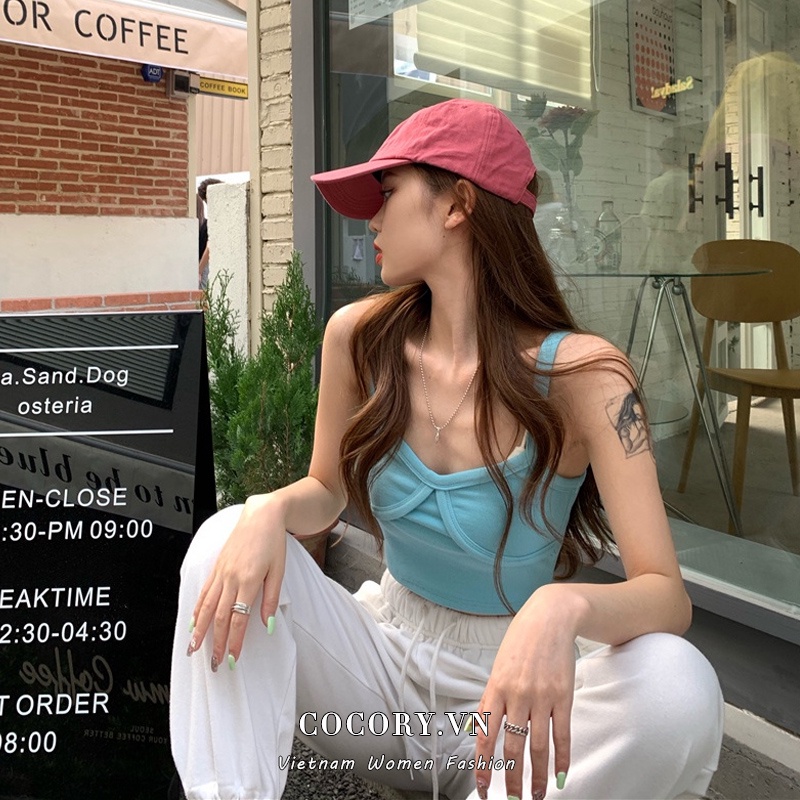Cocory vn Áo croptop không tay màu trơn phong cách mùa hè thời trang quyến rũ cho nữ