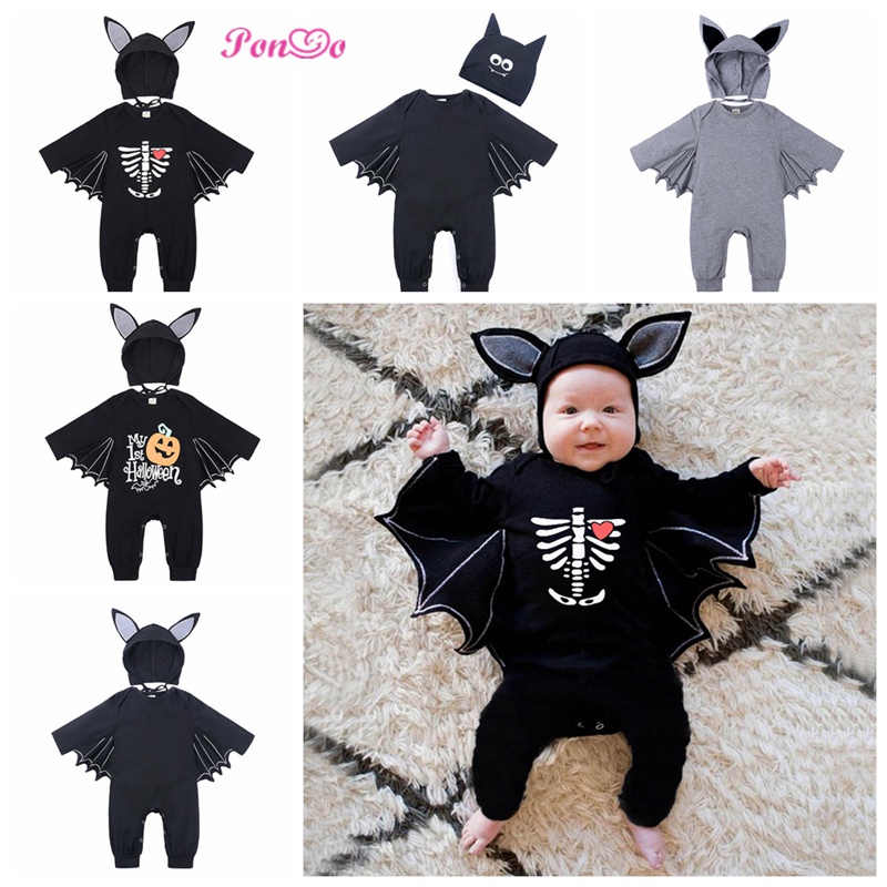 Áo liền quần tay cánh dơi phong cách Halloween cho bé 0-2 tuổi