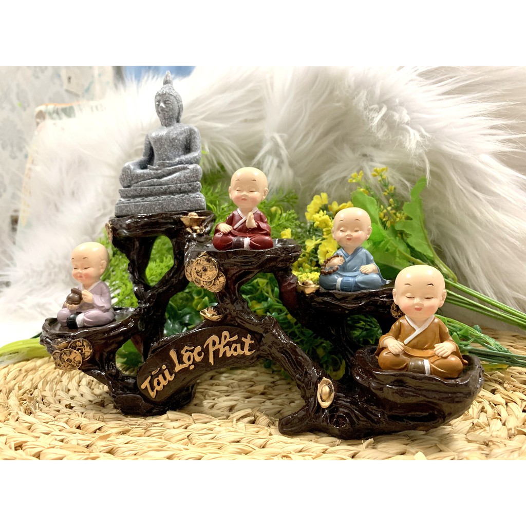 Full Set Phật Đá cùng các chú tiểu Tịnh Tâm tọa đế Tài Lộc Phát