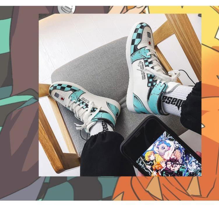 Giày Custom Air Jordan cổ cao In Nhiệt Không Phai Xanh Trắng KIMETSU, Giày Sneaker Anime .em1 [ < I