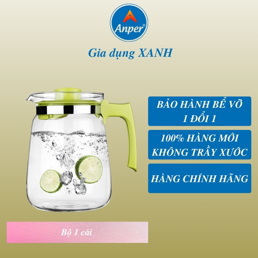 Bình Nước Thủy Tinh Green Apple 1,3 Lít  Cao Cấp Sang Trọng