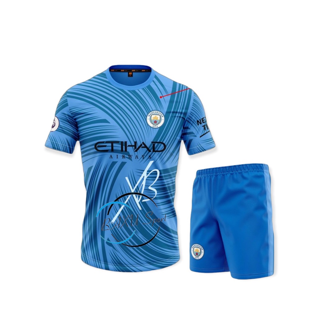 Bộ quần áo bóng đá Man city biển vãi mè kim mùa 2022 họa tiết đẹp