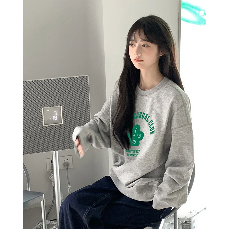 NRVP Áo Thun Nữ Dài Tay Dáng Rộng In Hình Phong Cách Hàn Quốc Mới