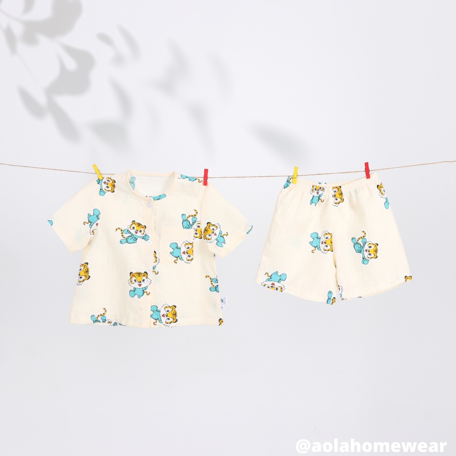 Pijama bé trai tay ngắn xô cotton Áo Lá Homewear COXOT22, đồ bộ cộc tay cho bé trai