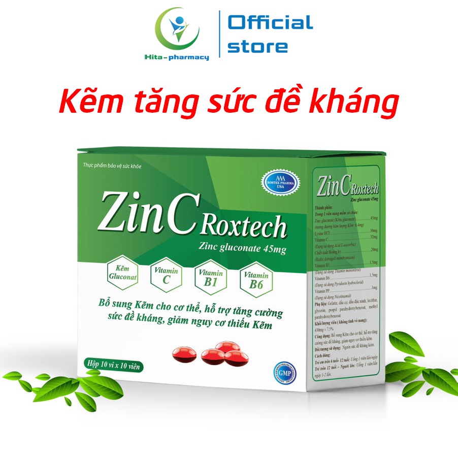 Viên Kẽm Zinc Roxtech, Vitamin C, B Tăng Cường Sức Đề Kháng, Tăng Sức Khỏe - 100 Viên [Zinc Roxtech]