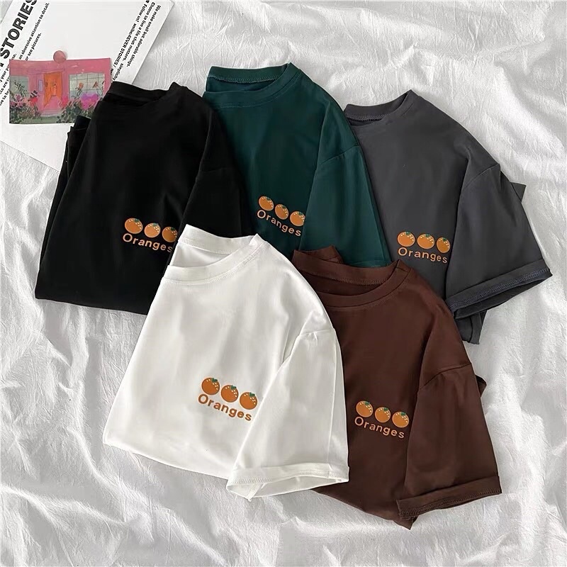 áo thun nữ form rộng tay lỡ unisex, áo thun nữ freesize in hình quả cam dễ thương( ảnh thật shop chụp)
