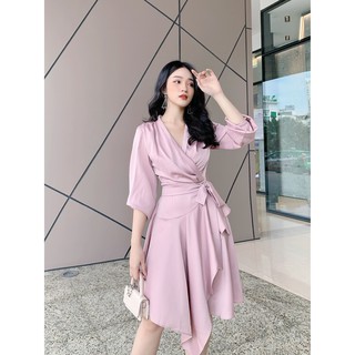 Váy lụa thiết kế buộc eo cổ chéo V622 KYMIE