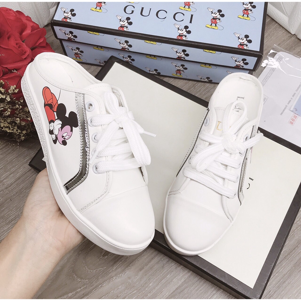 [Mã FAGREEN245 giảm 10% tối đa 30k đơn từ 99k] Giày sục thể thao nữ viền bạc in hình chuột micky mẫu mới 2020 | BigBuy360 - bigbuy360.vn