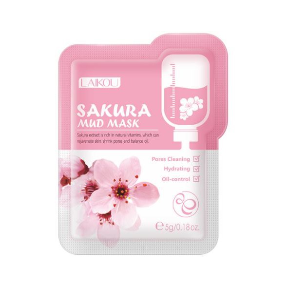 Lẻ 1 Gói Mặt nạ Laikou bùn Hoa anh đào cấp nước sạch da kiềm dầu Japan Sakura Mud Mask