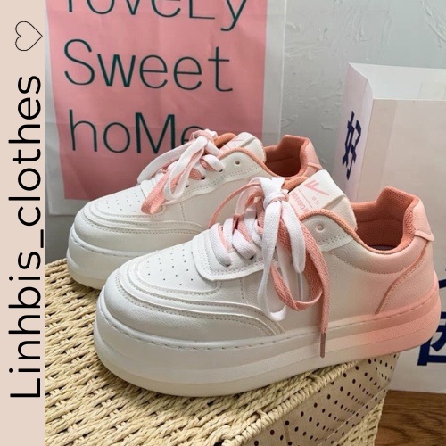 Giày nữ đế cao, giày sneaker gót sơn, sneaker dây kép