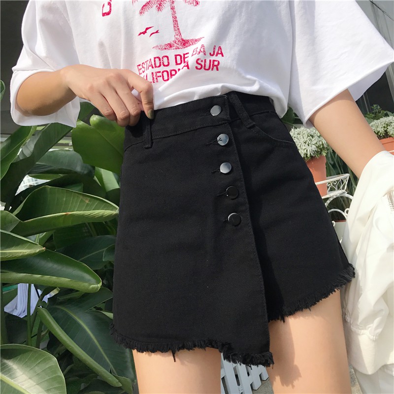 Quần short jeans giả váy phối hàng nút thời trang nữ cá tính | WebRaoVat - webraovat.net.vn