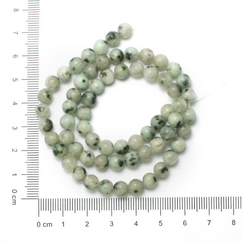 Chuỗi hạt đá tròn màu xanh lá chấm đen 4-10mm dùng làm trang sức diy