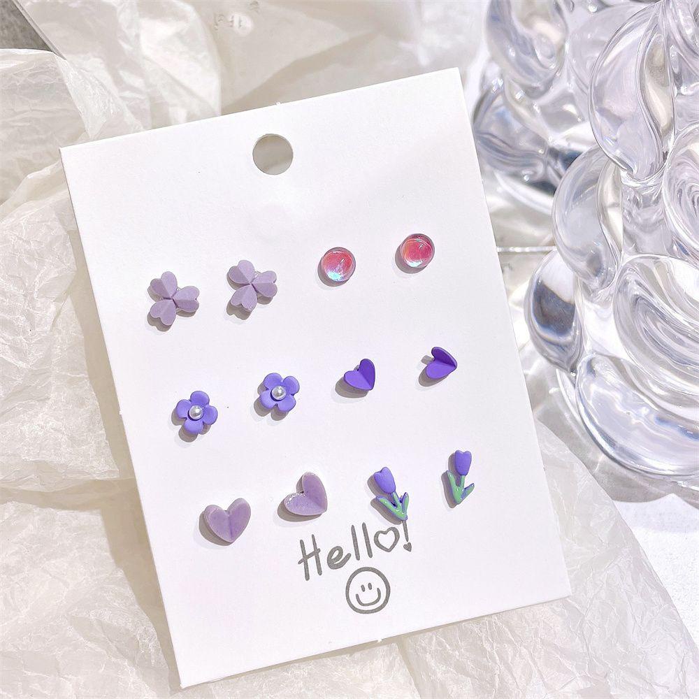 CACTU Bộ 6 Đôi Bông Tai Hình Học Đơn Giản Thời Trang Dành Cho Nữ